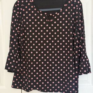 Chic Black Blouse with Pink Polka Dots